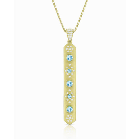 aquamarine and diamond baton pendant necklace, in yellow gold <span class='visuallyhidden'>Call, text 323-404-2959 for shopping help.</span>